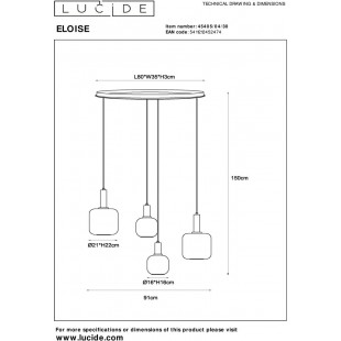 Lampa wisząca Eloise IV | Loftowa lampa szklana czarna - Lucide
