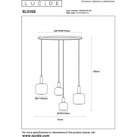 Lampa wisząca Eloise IV | Loftowa lampa szklana czarna - Lucide