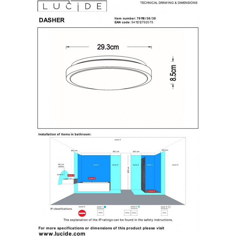 Plafon LED do łazienki z czujnikiem | Lucide Dasher | IP44
