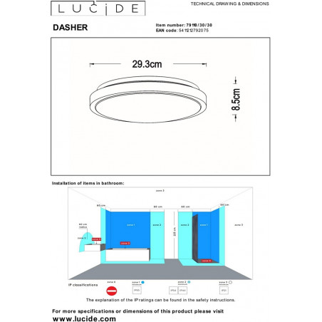 Plafon LED do łazienki z czujnikiem | Lucide Dasher | IP44