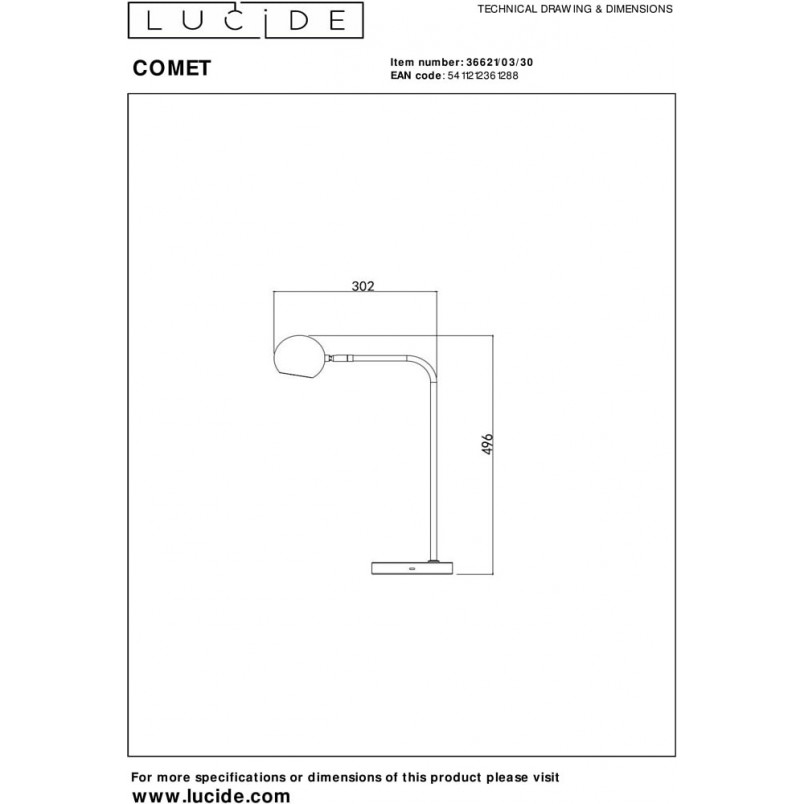 Lampa biurkowa Comet LED czarna | Lucide - Retro Design