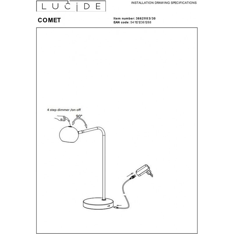 Lampa biurkowa Comet LED czarna | Lucide - Retro Design