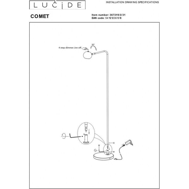 Lampa podłogowa Comet LED biała | Lucide - Stwórz przytulny klimat