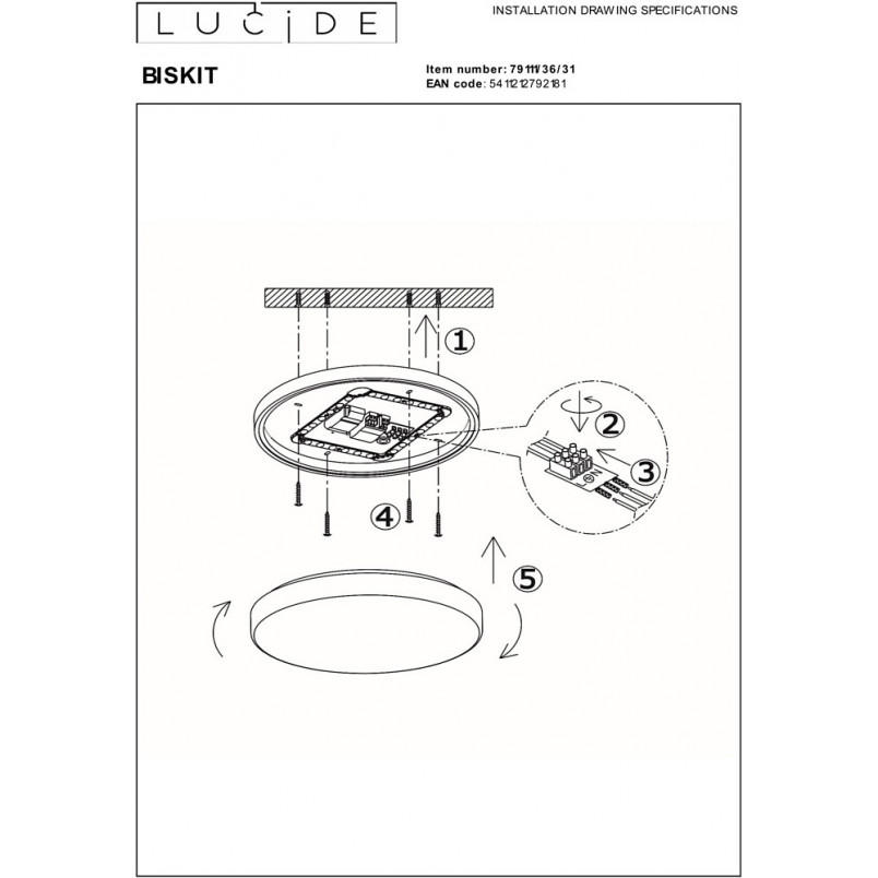 Plafon LED do łazni Biskit Lucide | Czujnik ruchu, IP44