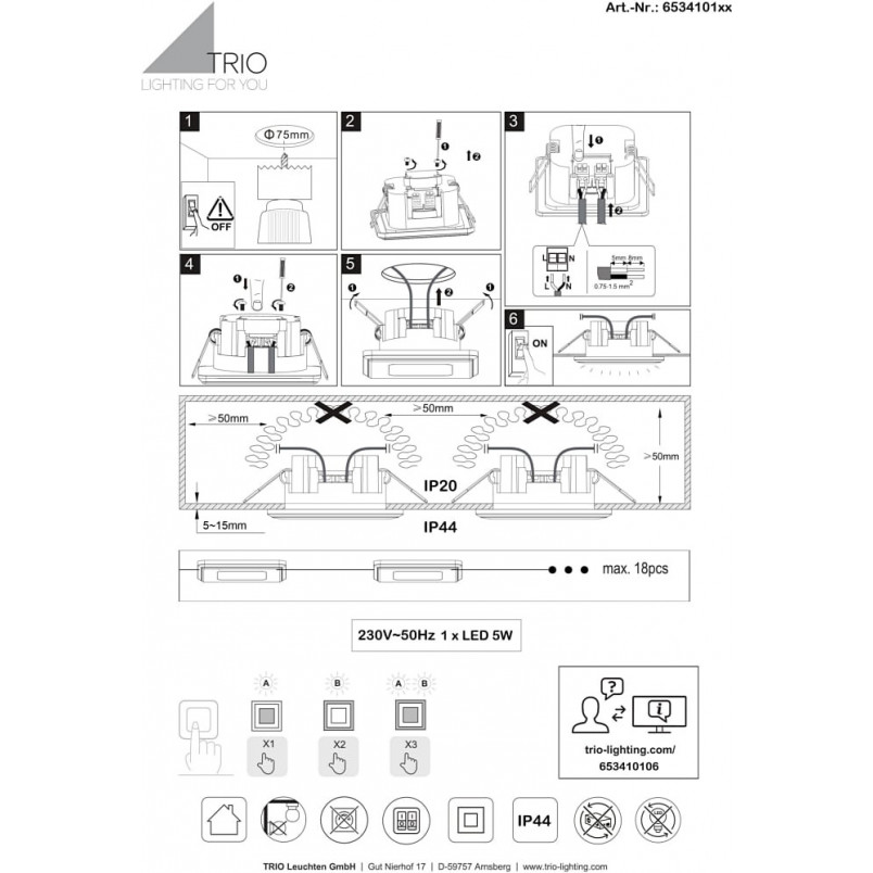 Lampa podtynkowa Trio Nimbus LED - Czarny mat | Downlight IP44
