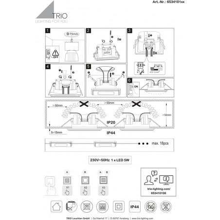 Lampa podtynkowa LED biała Trio Nimbus | Downlight IP44