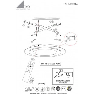 Plafon LED Morgan z pilotem | Trio - 45cm, Nikiel Mat