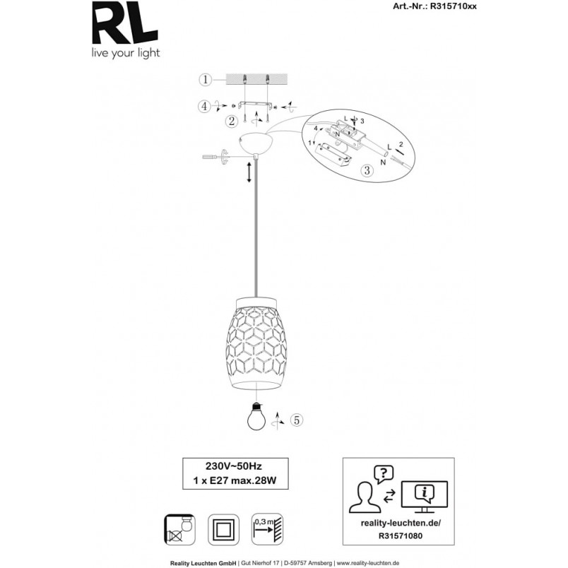 Lampa wisząca Bidar - ażurowy design, brąz, Reality | Sklep z lampami
