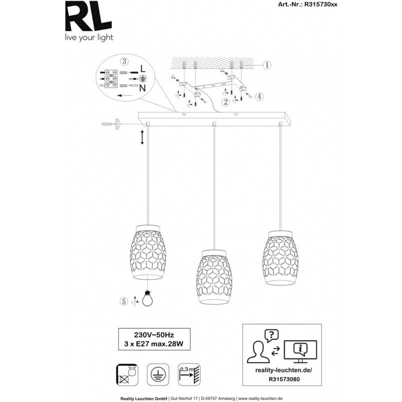 Lampa wisząca ażurowa czarno-złota Bidar | Reality