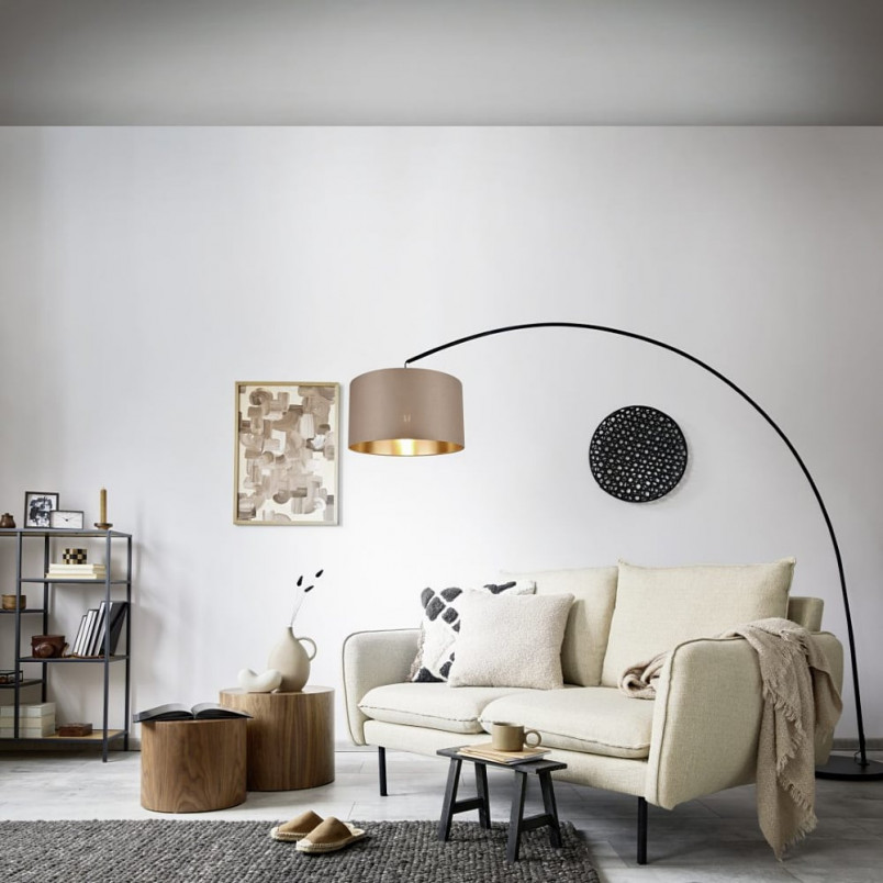 Lampa łukowa Mansur Trio | Beżowo-brązowa z abażurem
