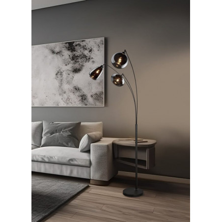 Lampa podłogowa Trio Lumina | 3 szklane klosze, loft, czarny mat