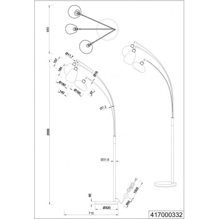 Lampa podłogowa Trio Lumina | 3 szklane klosze, loft, czarny mat