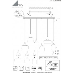 Lampa wisząca Chiraz 6 punktów | Loftowa, Czarna, Trio