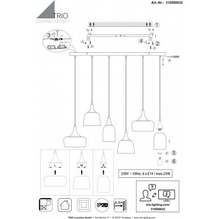 Lampa wisząca Chiraz 6 punktów | Loftowa, Czarna, Trio