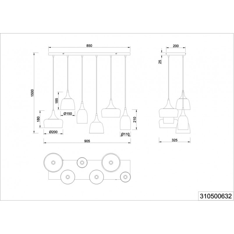 Lampa wisząca Chiraz 6 punktów | Loftowa, Czarna, Trio