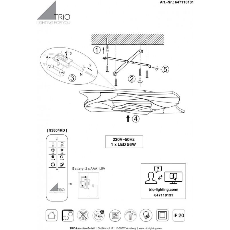 Plafon LED Akita Trio z pilotem - Nowoczesne oświetlenie