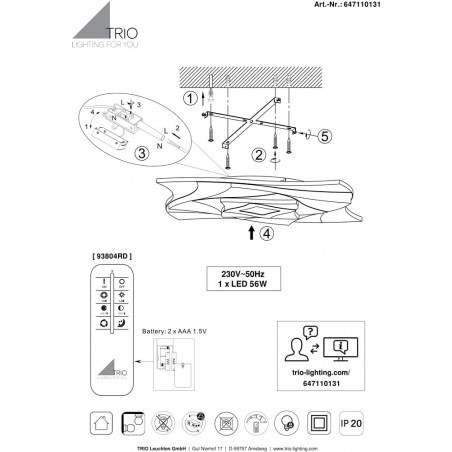 Plafon LED Akita Trio z pilotem - Nowoczesne oświetlenie
