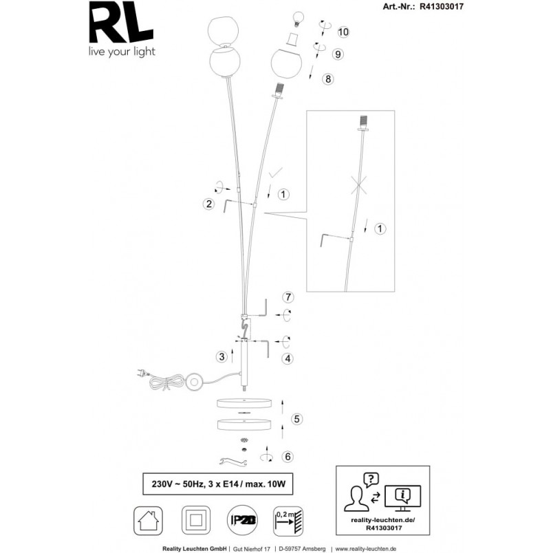 Lampa podłogowa Sheldon - 3 szklane kule | Reality