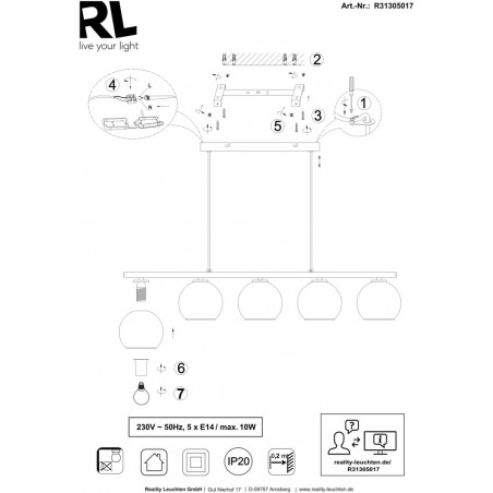 Lampa wisząca Sheldon | 3 szkło, kolorowa | Reality