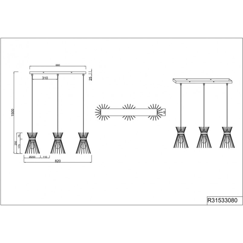 Lampa wisząca czarna metalowa 3 pkt - Reality | Loftowa