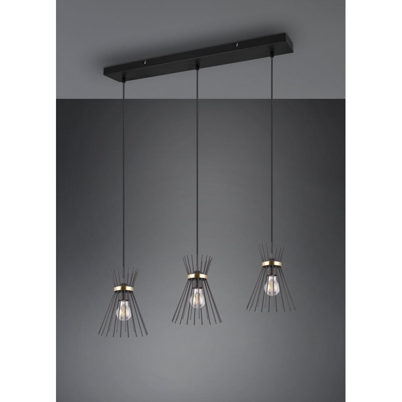 Lampa wisząca czarna metalowa 3 pkt - Reality | Loftowa