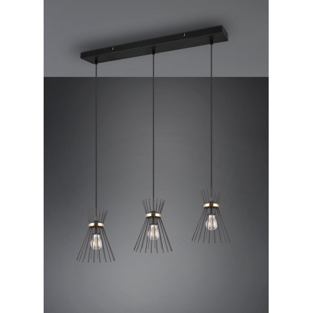 Lampa wisząca czarna metalowa 3 pkt - Reality | Loftowa