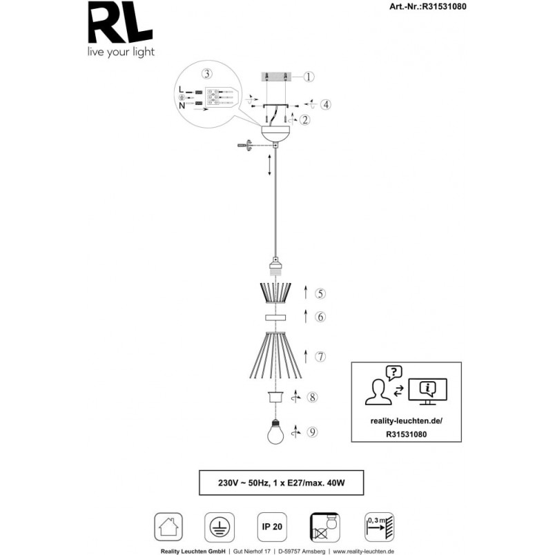 Lampa wisząca Modern czarno-złota Reality - Loftowa elegancja
