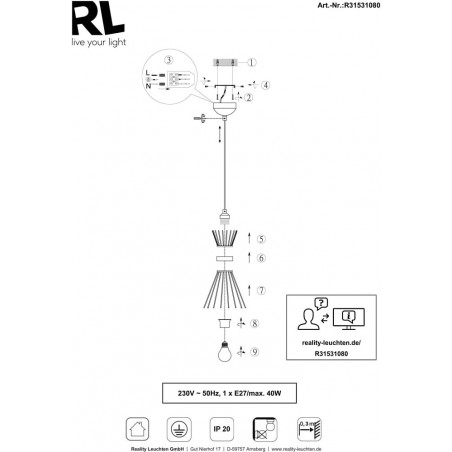 Lampa wisząca Modern czarno-złota Reality - Loftowa elegancja