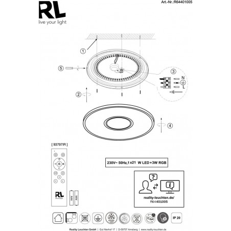Plafon LED Realta: Ściemnianie, Pilot, RGB | Kup Teraz