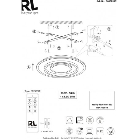 Plafon LED Jora 60cm biały - Ściemnianie pilotem | Reality