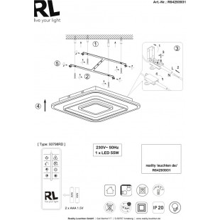 Plafon LED Jora 60x60 - Ściemnianie, Pilot | Reality