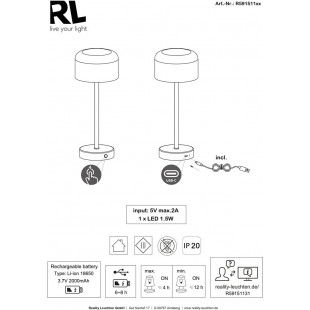Lampa stołowa LED Jeff | Minimalistyczny design, USB | Reality