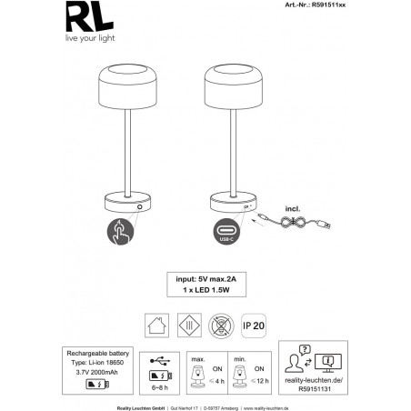 Lampa stołowa LED Jeff | Minimalistyczny design | Reality