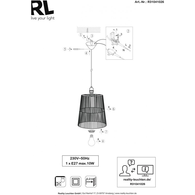 Lampa wisząca boho Reality Holm - Brązowa, papierowa, E27