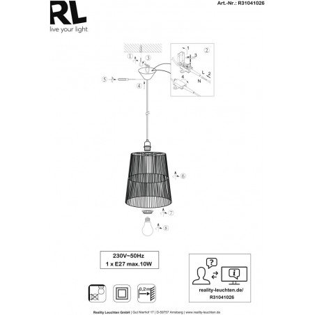 Lampa wisząca boho Reality Holm - Brązowa, papierowa, E27