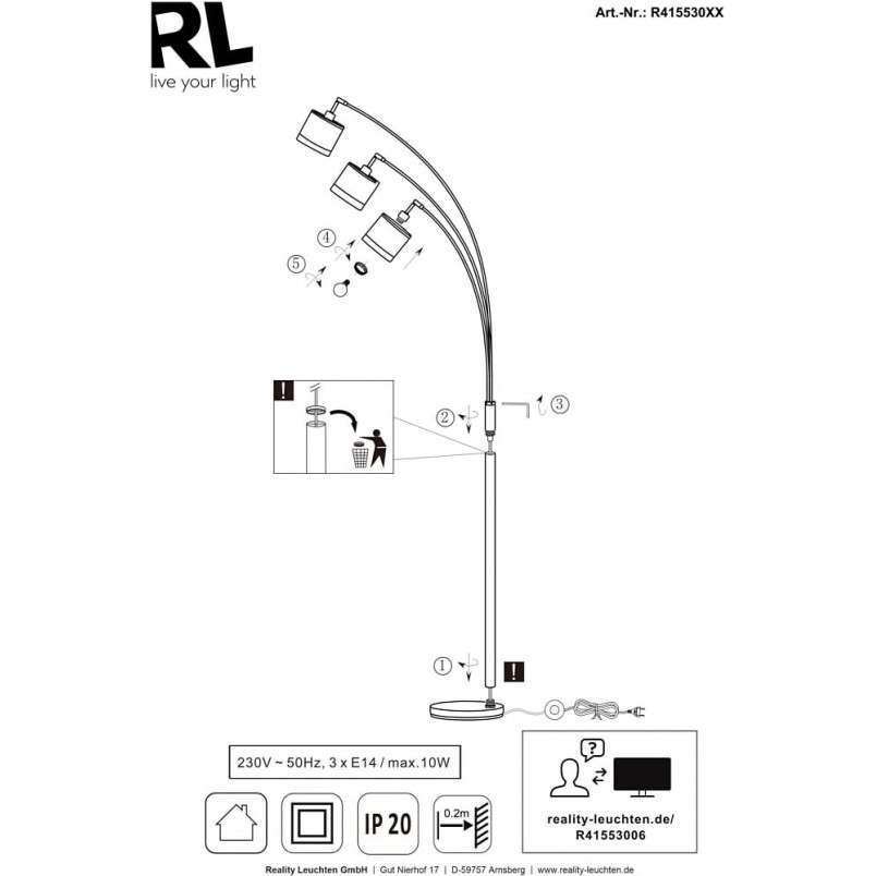 Lampa podłogowa 3 abażury Davos beżowo-brązowa | Reality