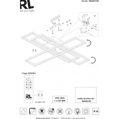 Plafon LED czarny z pilotem | Reality Corso - Nowoczesne oświetlenie
