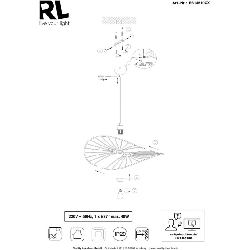 Lampa wisząca czarna 'Kapelusz' Reality - Nowoczesny design