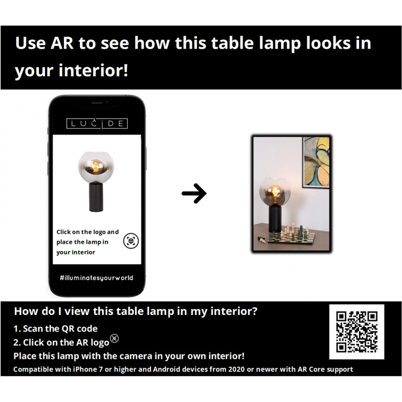 Lampa stołowa szklana kula Marius szkło dymione / czarny Lucide