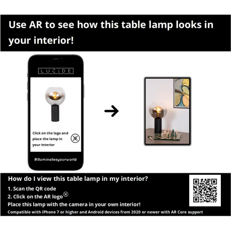 Lampa stołowa szklana kula Marius szkło dymione / czarny Lucide