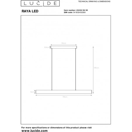 Lampa wisząca podłużna liniowa Raya II 119cm LED czarna Lucide