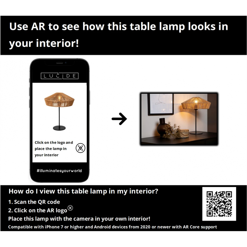 Lampa stołowa rattanowa Yunkai | Lucide | Boho | Sklep