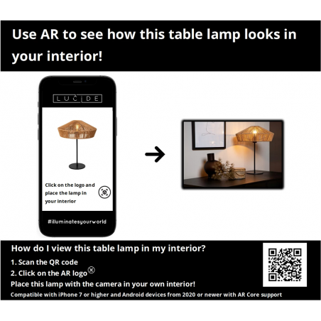 Lampa stołowa rattanowa Yunkai | Lucide | Boho | Sklep