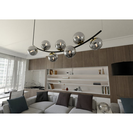 Lampa Wisząca Ritz - 7 Kul Szklanych, Grafit/Złoty/Czarny | Emibig