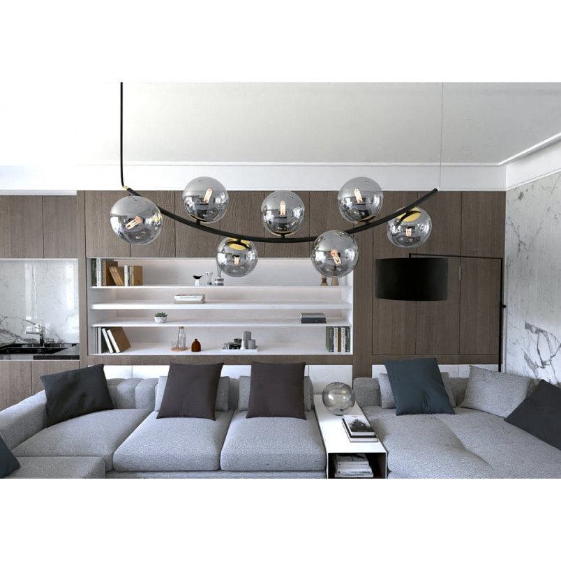 Lampa Wisząca Ritz - 7 Kul Szklanych, Grafit/Złoty/Czarny | Emibig