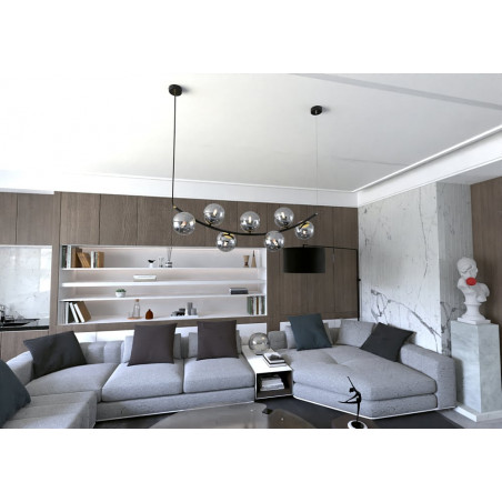 Lampa Wisząca Ritz - 7 Kul Szklanych, Grafit/Złoty/Czarny | Emibig