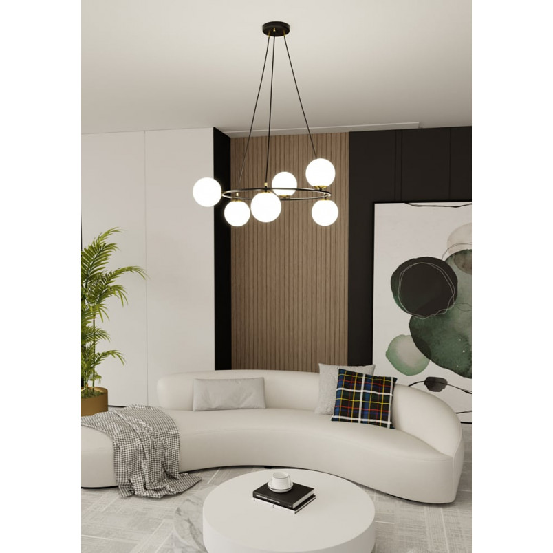 Lampa wisząca Azura VI | Szklane kule, biały/czarny | Emibig