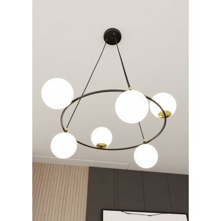 Lampa wisząca Azura VI | Szklane kule, biały/czarny | Emibig