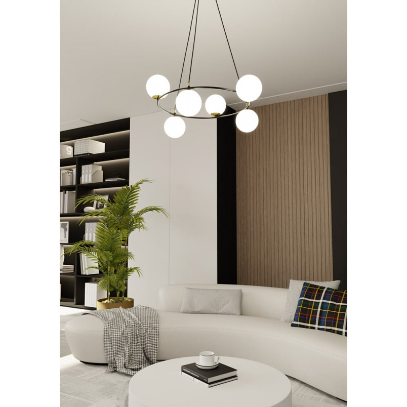 Lampa wisząca Azura VI | Szklane kule, biały/czarny | Emibig