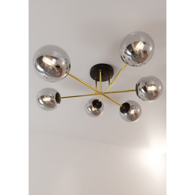 Lampa sufitowa 6 szklanych kul glamour Magnum 75cm grafit / złoty / czarny Emibig